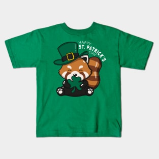 Red Panda Happy St Patrick's Day Kids T-Shirt